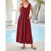 MEROKEETY Women’s Summer Boho Maxi Dress 2026 Ruched Beach Vacation Sundresses Sleeveless Loose Tank Dress(Wine)