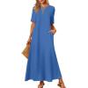MEROKEETY Summer Spring Maxi Dresses for Women 2026 Beach Vacation Casual Short Sleeve Long T Shirt Dress with Pockets(Blue)