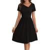 MEROKEETY Women’s Asymmetrical V Neck Sundress 2026 Spring Summer Short Sleeve Ruched Casual A Line Mini Dresses Pockets(Black)
