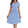 MEROKEETY Women’s Asymmetrical V Neck Sundress 2026 Spring Summer Short Sleeve Ruched Casual A Line Mini Dresses Pockets(Blue)