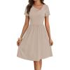 MEROKEETY Women’s Asymmetrical V Neck Sundress 2026 Spring Summer Short Sleeve Ruched Casual A Line Mini Dresses Pockets(Khaki)
