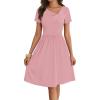 MEROKEETY Women’s Asymmetrical V Neck Sundress 2026 Spring Summer Short Sleeve Ruched Casual A Line Mini Dresses Pockets(Pink)
