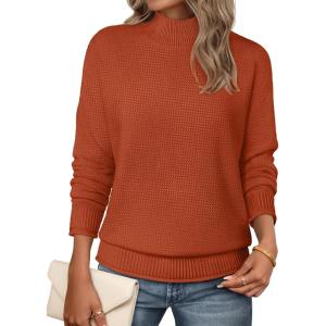 MEROKEETY Women’s Turtleneck Long Sleeve Sweater 2025 Fall Cozy Knit Loose Casual Trendy Pullover Tops Winter Clothes(Rustred)