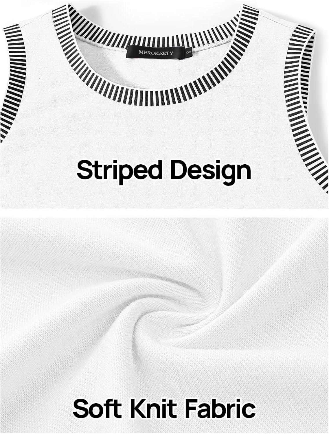 imageMEROKEETY Womens Tank Tops 2026 Summer Casual Sleeveless Crew Neck Basic T Shirts Beach Striped Color Block ClothesWhite