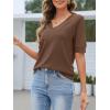 MEROKEETY Women’s Short Sleeve Sweater Summer Business Casual Tops V Neck Lightweight Knit Work Shirts 2026(Coffee)
