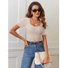 MEROKEETY Women’s Summer Ribbed T Shirts 2026 Square Neck Short Sleeve Slim Fit Knit Tee Tops Dressy Casual Trendy Clothes(Almond)