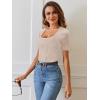 MEROKEETY Women’s Summer Ribbed T Shirts 2026 Square Neck Short Sleeve Slim Fit Knit Tee Tops Dressy Casual Trendy Clothes(Almond)
