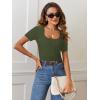 MEROKEETY Women’s Summer Ribbed T Shirts 2026 Square Neck Short Sleeve Slim Fit Knit Tee Tops Dressy Casual Trendy Clothes(Armygreen)