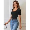 MEROKEETY Women’s Summer Ribbed T Shirts 2026 Square Neck Short Sleeve Slim Fit Knit Tee Tops Dressy Casual Trendy Clothes(Black)