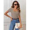 MEROKEETY Women’s Summer Ribbed T Shirts 2026 Square Neck Short Sleeve Slim Fit Knit Tee Tops Dressy Casual Trendy Clothes(Cashmere)