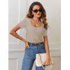 MEROKEETY Women’s Summer Ribbed T Shirts 2026 Square Neck Short Sleeve Slim Fit Knit Tee Tops Dressy Casual Trendy Clothes(Oatmeal)