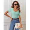 MEROKEETY Women’s Summer Ribbed T Shirts 2026 Square Neck Short Sleeve Slim Fit Knit Tee Tops Dressy Casual Trendy Clothes(Spring Green)