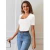 MEROKEETY Women’s Summer Ribbed T Shirts 2026 Square Neck Short Sleeve Slim Fit Knit Tee Tops Dressy Casual Trendy Clothes(White)
