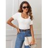 MEROKEETY Women’s Summer Ribbed T Shirts 2026 Square Neck Short Sleeve Slim Fit Knit Tee Tops Dressy Casual Trendy Clothes(White)