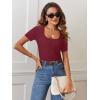 MEROKEETY Women’s Summer Ribbed T Shirts 2026 Square Neck Short Sleeve Slim Fit Knit Tee Tops Dressy Casual Trendy Clothes(Wine Red)