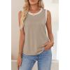 MEROKEETY Womens Tank Tops 2026 Summer Casual Sleeveless Crew Neck Basic T Shirts Beach Striped Color Block Clothes(Dark Khaki)