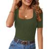 MEROKEETY Women’s Summer Ribbed T Shirts 2026 Square Neck Short Sleeve Slim Fit Knit Tee Tops Dressy Casual Trendy Clothes(Armygreen)