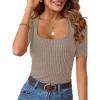 MEROKEETY Women’s Summer Ribbed T Shirts 2026 Square Neck Short Sleeve Slim Fit Knit Tee Tops Dressy Casual Trendy Clothes(Cashmere)
