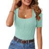 MEROKEETY Women’s Summer Ribbed T Shirts 2026 Square Neck Short Sleeve Slim Fit Knit Tee Tops Dressy Casual Trendy Clothes(Spring Green)