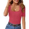 MEROKEETY Women’s Summer Ribbed T Shirts 2026 Square Neck Short Sleeve Slim Fit Knit Tee Tops Dressy Casual Trendy Clothes(Watermelon)