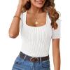 MEROKEETY Women’s Summer Ribbed T Shirts 2026 Square Neck Short Sleeve Slim Fit Knit Tee Tops Dressy Casual Trendy Clothes(White)