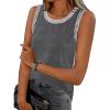 MEROKEETY Womens Tank Tops 2026 Summer Casual Sleeveless Crew Neck Basic T Shirts Beach Striped Color Block Clothes(Dark Grey)