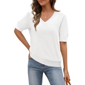 MEROKEETY Women’s Short Sleeve Sweater Summer Business Casual Tops V Neck Lightweight Knit Work Shirts 2026(White)