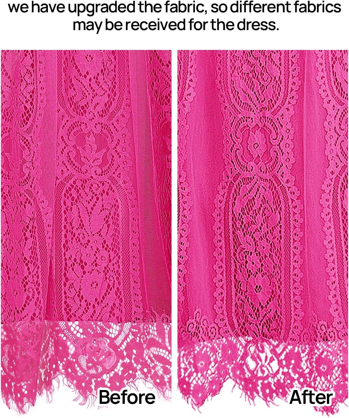 imageMEROKEETY Womens 2026 V Neck Short Sleeve Floral Lace Wedding Dress A Line Boho Bridesmaid Cocktail Party Maxi DressMagenta