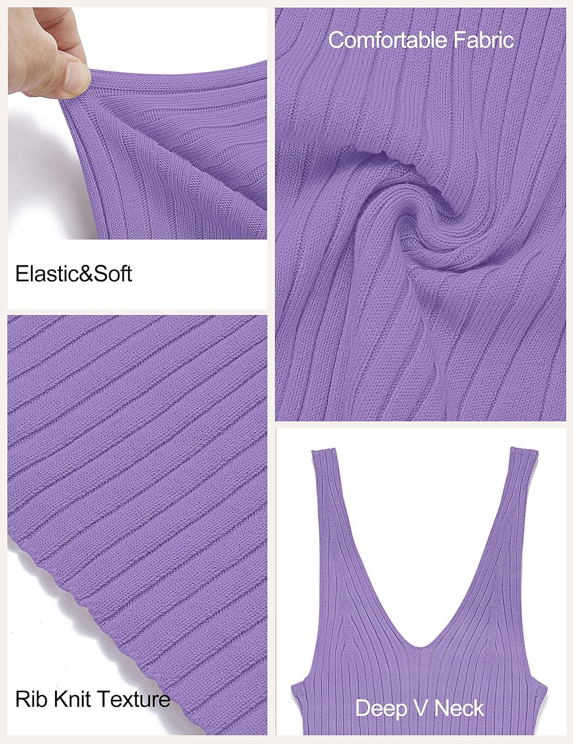 imageMEROKEETY Womens Summer Spring Midi Dress 2026 Beach Vacation Bodycon V Neck Casual Sleeveless Ribbed Knit Sweater DressesPurple