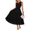 MEROKEETY Spring Summer Midi Dresses for Women 2026 Casual Beach Vacation Sleeveless Boho V Neck Cotton Maxi Dress Pockets(Black)