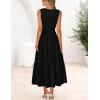 MEROKEETY Spring Summer Midi Dresses for Women 2026 Casual Beach Vacation Sleeveless Boho V Neck Cotton Maxi Dress Pockets(Black)