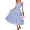 MEROKEETY Spring Summer Midi Dresses for Women 2026 Casual Beach Vacation Sleeveless Boho V Neck Cotton Maxi Dress Pockets(Blue)