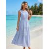 MEROKEETY Spring Summer Midi Dresses for Women 2026 Casual Beach Vacation Sleeveless Boho V Neck Cotton Maxi Dress Pockets(Blue)