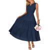 MEROKEETY Spring Summer Midi Dresses for Women 2026 Casual Beach Vacation Sleeveless Boho V Neck Cotton Maxi Dress Pockets(Navy)
