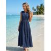 MEROKEETY Spring Summer Midi Dresses for Women 2026 Casual Beach Vacation Sleeveless Boho V Neck Cotton Maxi Dress Pockets(Navy)