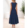 MEROKEETY Spring Summer Midi Dresses for Women 2026 Casual Beach Vacation Sleeveless Boho V Neck Cotton Maxi Dress Pockets(Navy)
