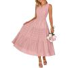 MEROKEETY Spring Summer Midi Dresses for Women 2026 Casual Beach Vacation Sleeveless Boho V Neck Cotton Maxi Dress Pockets(Pink)