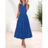 MEROKEETY Spring Summer Midi Dresses for Women 2026 Casual Beach Vacation Sleeveless Boho V Neck Cotton Maxi Dress Pockets(Royalblue)