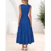 MEROKEETY Spring Summer Midi Dresses for Women 2026 Casual Beach Vacation Sleeveless Boho V Neck Cotton Maxi Dress Pockets(Royalblue)