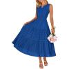 MEROKEETY Spring Summer Midi Dresses for Women 2026 Casual Beach Vacation Sleeveless Boho V Neck Cotton Maxi Dress Pockets(Royalblue)
