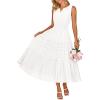 MEROKEETY Spring Summer Midi Dresses for Women 2026 Casual Beach Vacation Sleeveless Boho V Neck Cotton Maxi Dress Pockets(White)