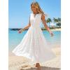 MEROKEETY Spring Summer Midi Dresses for Women 2026 Casual Beach Vacation Sleeveless Boho V Neck Cotton Maxi Dress Pockets(White)