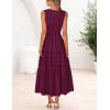 MEROKEETY Spring Summer Midi Dresses for Women 2026 Casual Beach Vacation Sleeveless Boho V Neck Cotton Maxi Dress Pockets(Wine)