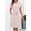 MEROKEETY Women’s 2026 Summer Casual T Shirt Dress Short Sleeve Striped Tie Waist Work Vacation Trendy Short Dresses(Apricot)