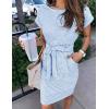 MEROKEETY Women’s 2026 Summer Casual T Shirt Dress Short Sleeve Striped Tie Waist Work Vacation Trendy Short Dresses(Blue)