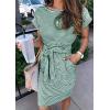 MEROKEETY Women’s 2026 Summer Casual T Shirt Dress Short Sleeve Striped Tie Waist Work Vacation Trendy Short Dresses(Dark Green)
