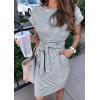 MEROKEETY Women’s 2026 Summer Casual T Shirt Dress Short Sleeve Striped Tie Waist Work Vacation Trendy Short Dresses(Dusty Blue)