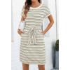 MEROKEETY Women’s 2026 Summer Casual T Shirt Dress Short Sleeve Striped Tie Waist Work Vacation Trendy Short Dresses(Grey)