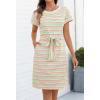 MEROKEETY Women’s 2026 Summer Casual T Shirt Dress Short Sleeve Striped Tie Waist Work Vacation Trendy Short Dresses(Redgreen)