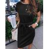 MEROKEETY Women’s 2026 Summer Casual T Shirt Dress Short Sleeve Striped Tie Waist Work Vacation Trendy Short Dresses(Solid Black)